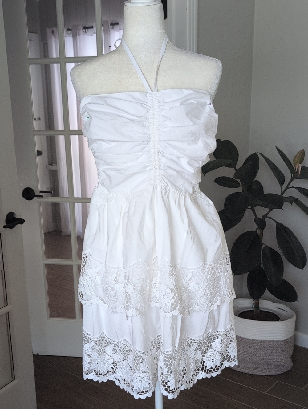 NWT Steve Madden White Cotton Halter Summer Robyn Mini Dress Small - Picture 3 of 13